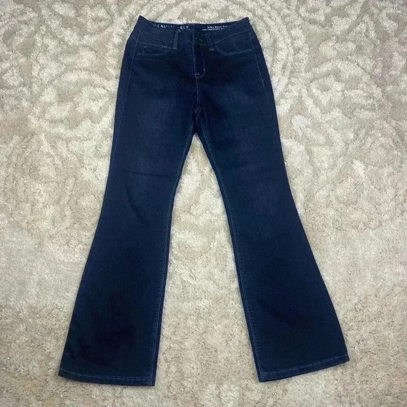 Laurie Felt Pull On Jeans Women's PXS Black Mid-Rise Silky Boot Cut Dark Wash - Picture 1 of 9